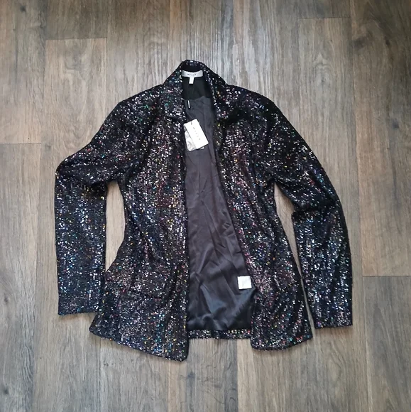 NWT MILLY Confetti Sequin Fitted Blazer in Black Multi - Picture 4 of 16
